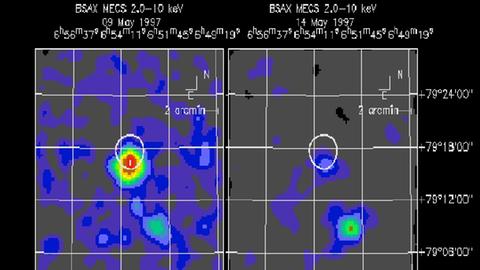 Der Gamma Ray Burst vom 8. Mai 1997 (hier beobachtet mit dem BeppoSAX-Satelliten) war der erste mit einem optischen Gegenstück