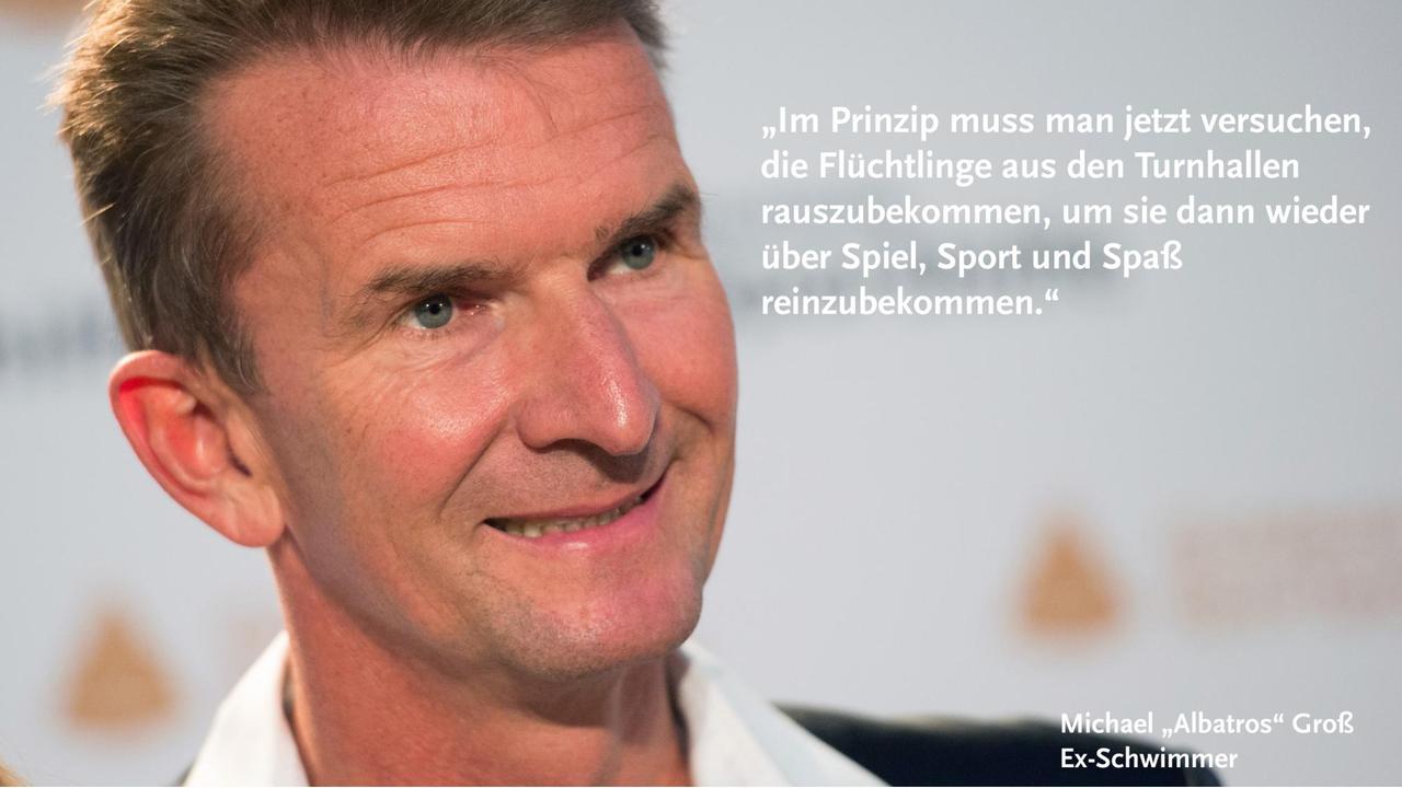 Der ehemalige Schwimmer Michael Groß kommt am 12.09.2015 zur Verleihung der "Goldenen Sportpyramide" in die Handelskammer in Hamburg.