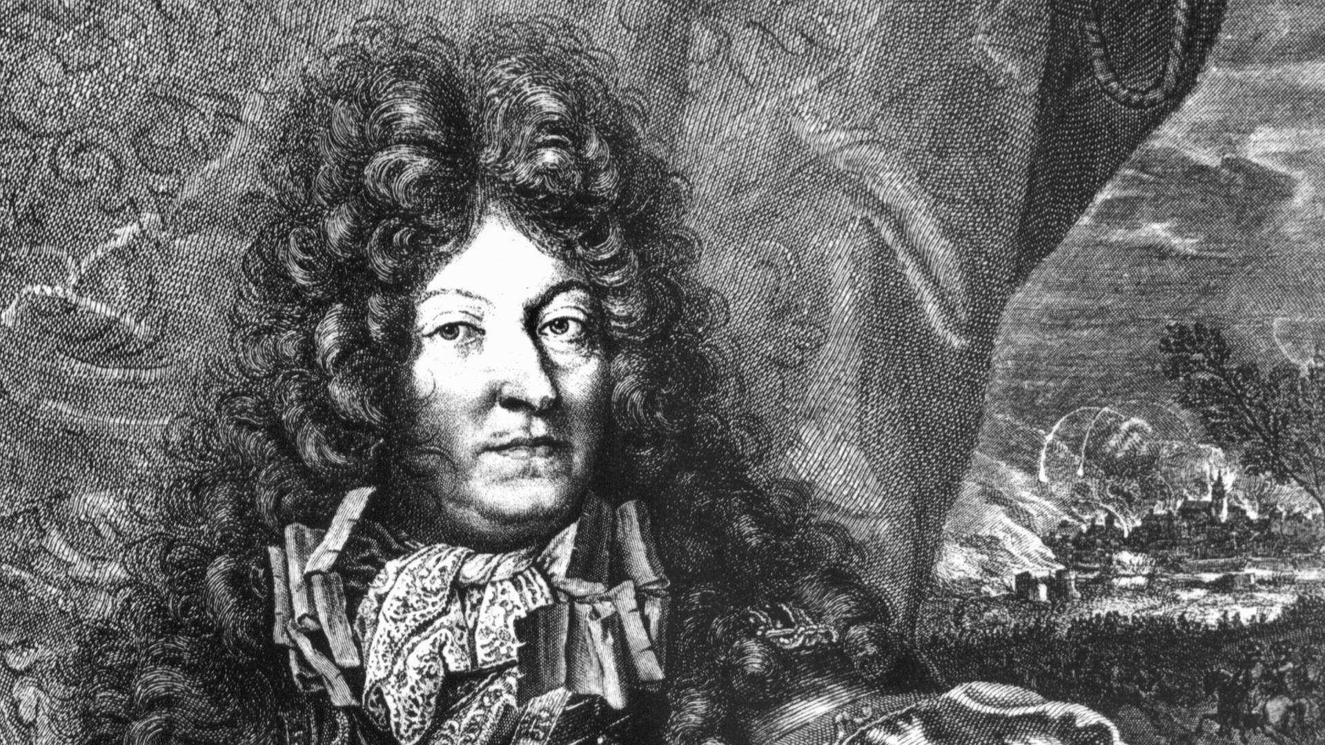 Undatierte Radierung von Ludwig XIV., dem König von Frankreich (1643 bis 1715).