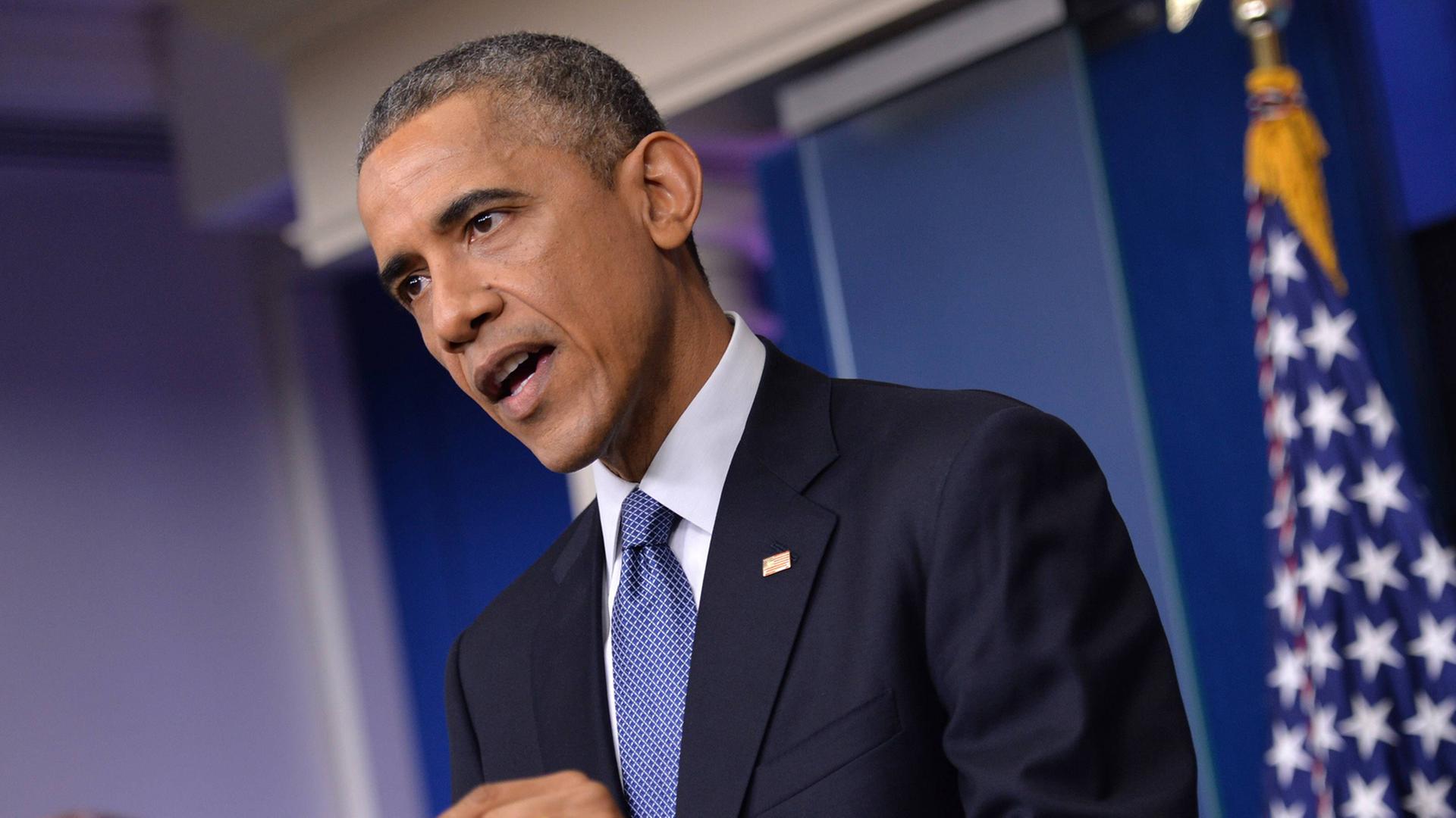 US-Präsident Obama bei einer Pressekonferenz im Weißen Haus am 19.12.2014
