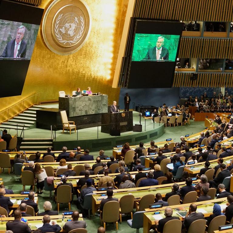 Das Foto zeigt UNO-Generalsekretär Antonio Guterres bei seiner Rede in der Generaldebatte der UNO-Vollversammlung.
