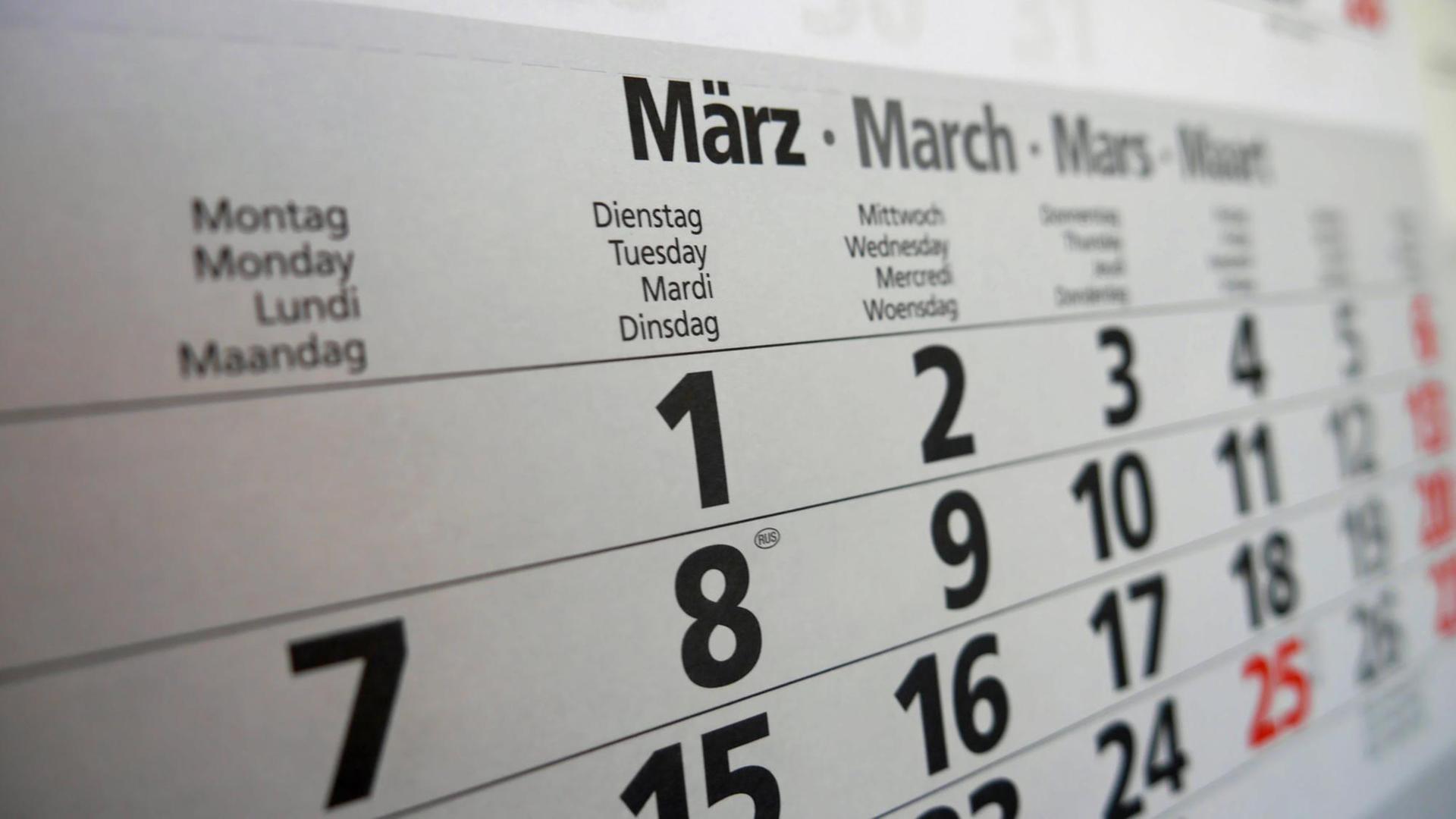 Kalenderblatt vom Monat März.