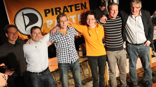 Die Abgeordneten der Piratenpartei für den schleswig-holsteinischen Landtag 2012-2017: Patrick Breyer, Uli König, Sven Krumbeck, Angelika Beer, Torge Schmidt und Wolfgang Dudda