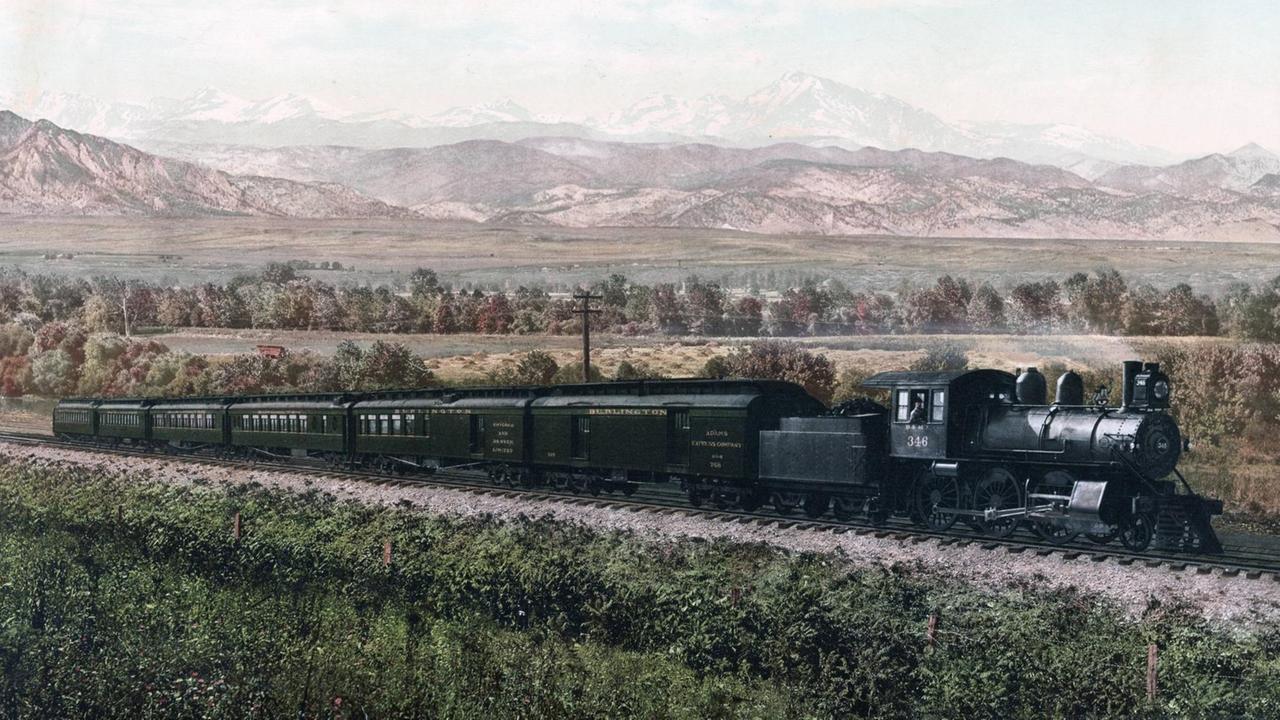 Fotografie von William Henry Jackson: Ein Erste-Klasse-Zug auf der Burlington Route, deren Streckennetz bis in den Mittleren Westen reichte.