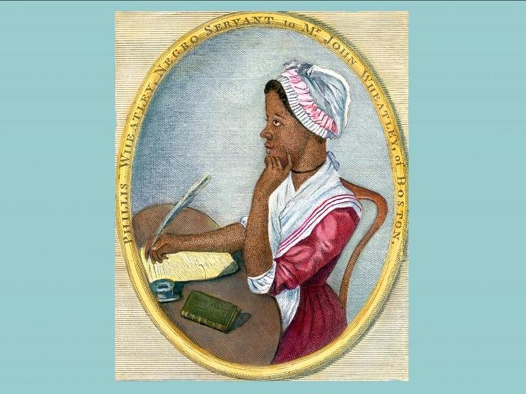 Die Radierung zeigt die Dichterin Phillis Wheatley im Alter von etwa 20 Jahren.
