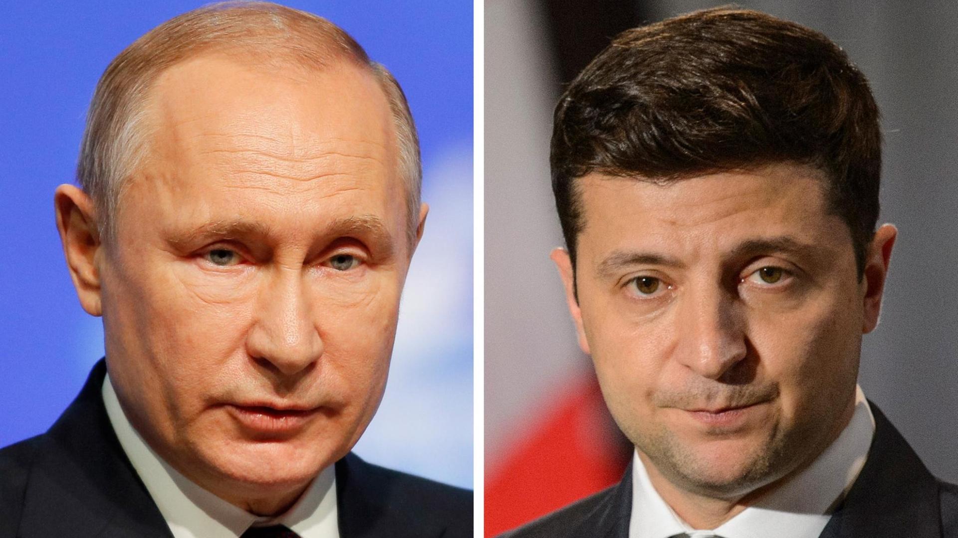  Wladimir Putin (l), Staatspräsident von Russland, und Wolodymyr Selenskyj, Staatspräsident der Ukraine