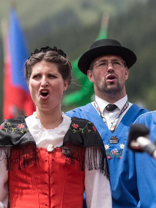 Die Schweizer Jodel-Gruppe "Silvretta Klosters" treten beim Eidgenössischen Jodlerfest auf.