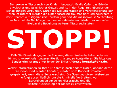 Das rote Stopp-Schild, welches Internetnutzer nach den ursprünglichen Plänen der Bundesregierung sehen sollten, wenn sie auf Internetseiten mit Kinderpornografie zugreifen.