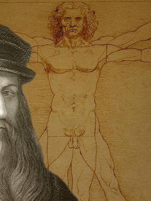 Ein Bildnis von Leonardo da Vinci vor seiner Zeichnung des Vitruvianischen Menschen.