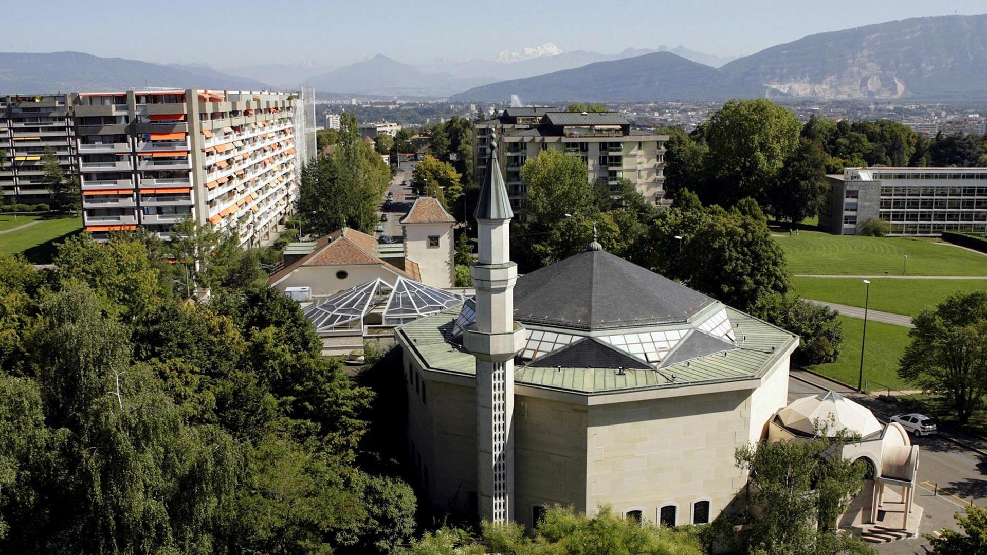 Eine Luftaufnahme der Genfer Moschee von Petit-Saconnex