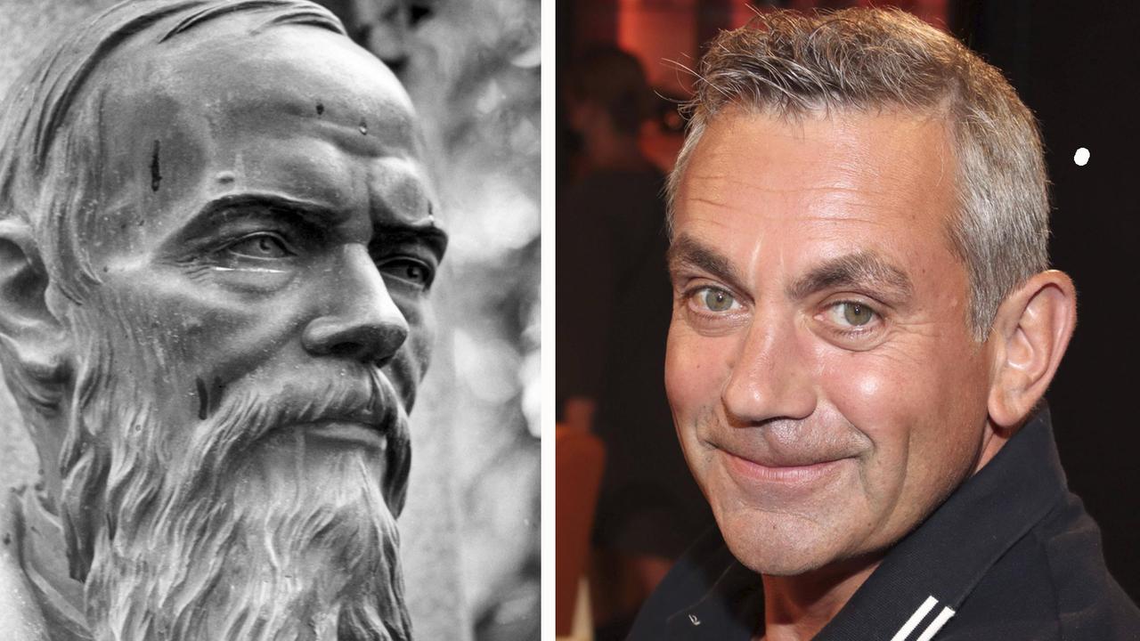 Kombo: Skulptur des russischen Schriftstellers Fjodor M. Dostojewski, rechts der Autor Wladimir Kaminer. Kombo: Skulptur des russischen Schriftstellers Fjodor M. Dostojewski, rechts der Autor Wladimir Kaminer.