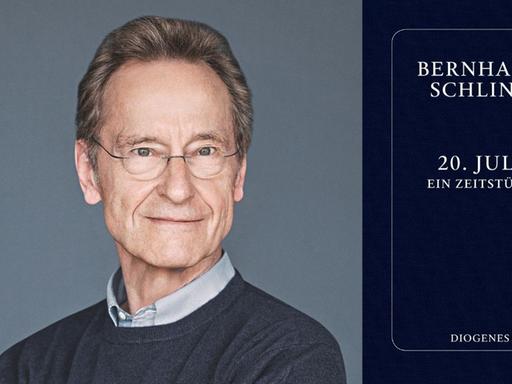 Bernhard Schlink: "20.Juli. Ein Zeitstück" Zu sehen sind der Autor und das Buchcover