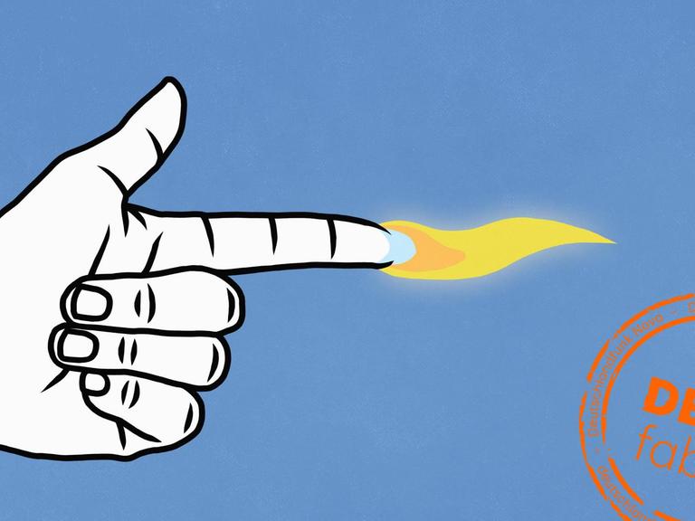 Illustration: Ein ausgestreckter Zeigefinger, aus dem vorne eine Flamme heraus kommt, vor blauem Hintergrund.