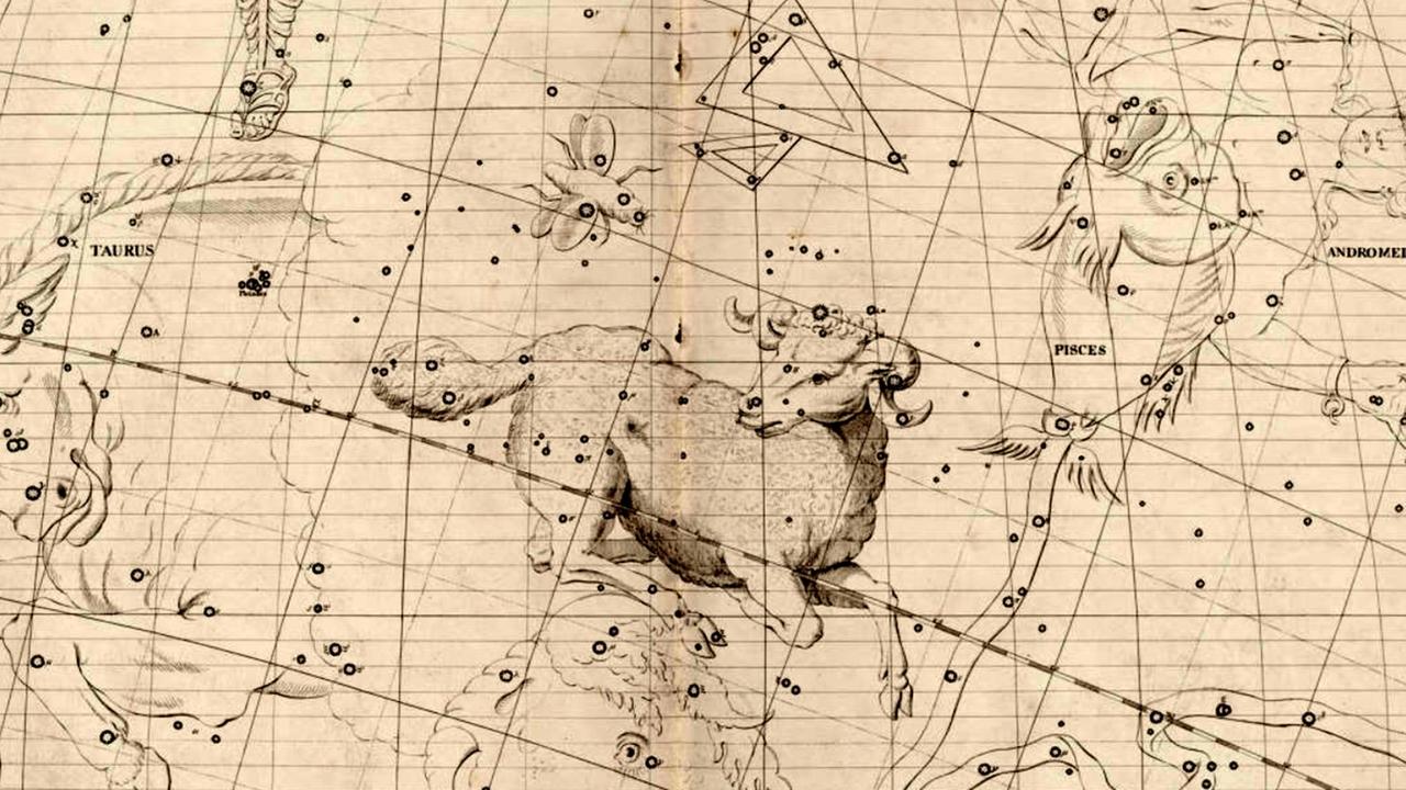 Das Sternbild Widder (mit Hamal genau an der Stirn des Tieres) in einer historischen Darstellung