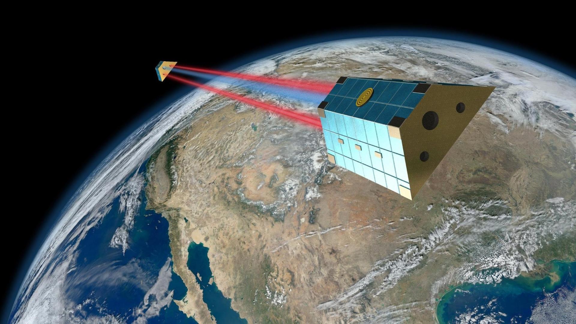 Die beiden GRACE-Follow-On-Satelliten in der Erdumlaufbahn (Animation)
