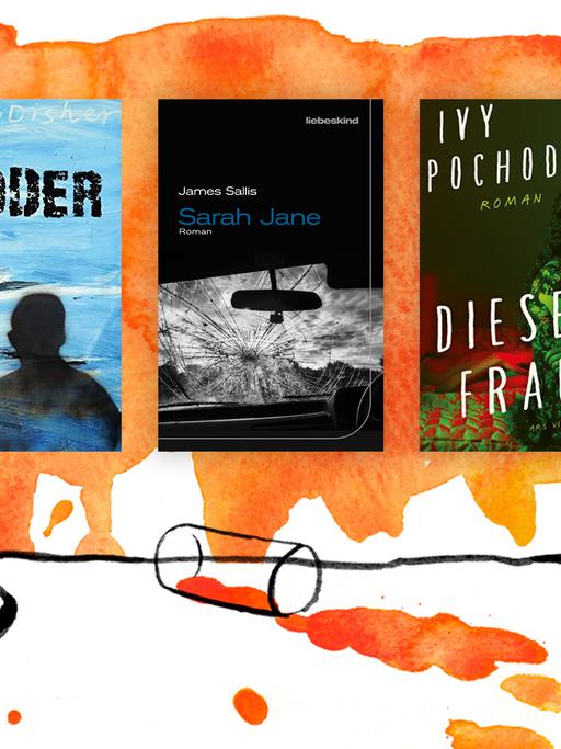 Die Cover der Top drei der Krimibestenliste im November 2021: Garry Dishers "Moder", James Sallis' Krimi "Sarah Jane" und Ivy Pochodas "Diese Frauen"