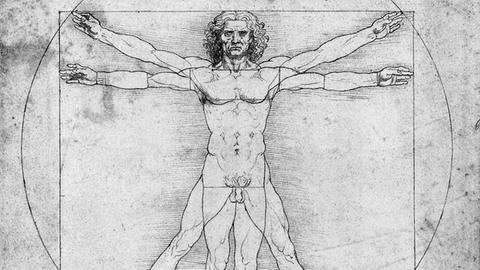 Leonardo da Vincis (1452-1519) Zeichnung "Vitruvianischer Mensch" (um 1490) zeigt einen Mann, der die idealisierten Proportionen besitzt, welche der antike Architekt und Ingenieur Vitruv formulierte.