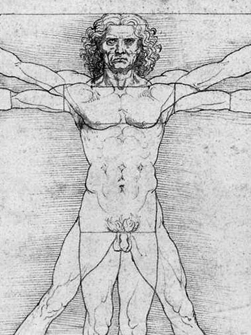Leonardo da Vincis (1452-1519) Zeichnung "Vitruvianischer Mensch" (um 1490) zeigt einen Mann, der die idealisierten Proportionen besitzt, welche der antike Architekt und Ingenieur Vitruv formulierte.