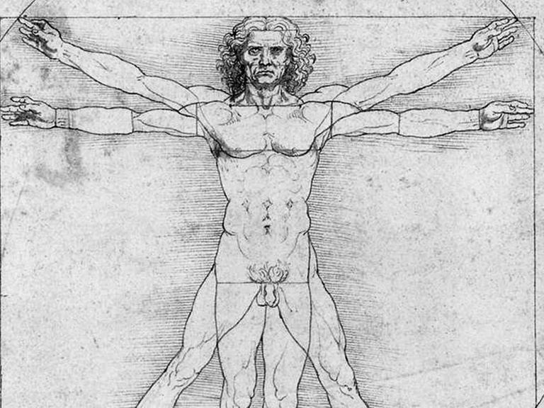 Leonardo da Vincis (1452-1519) Zeichnung "Vitruvianischer Mensch" (um 1490) zeigt einen Mann, der die idealisierten Proportionen besitzt, welche der antike Architekt und Ingenieur Vitruv formulierte.