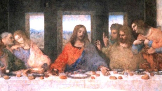 Ausschnitt aus "Das letzte Abendmahl" von Leonardo da Vinci: Jesus in der Mitte der Tafel