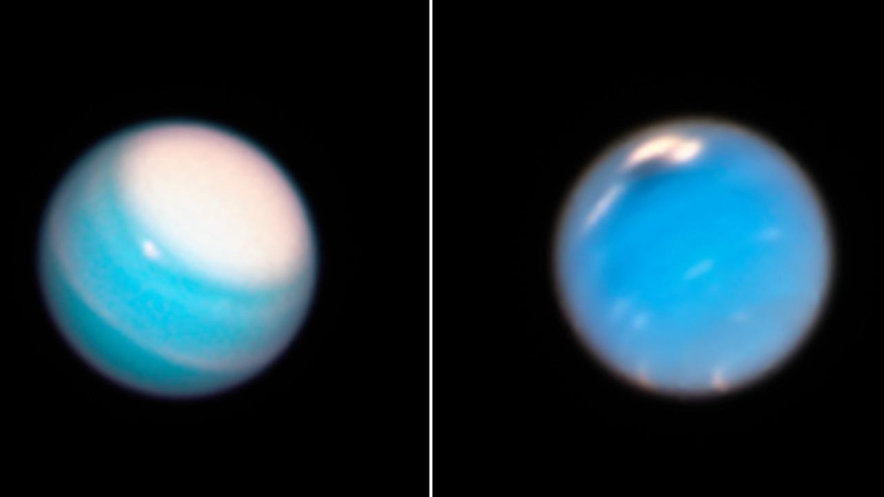 Die beiden äußersten Planeten Uranus (links) und Neptun (rechts), aufgenommen im Sommer dieses Jahres.