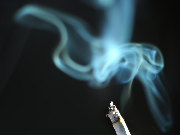 Der Rauch einer brennenden Zigarette aufgenommen am 19.11.2015 in Lauingen.