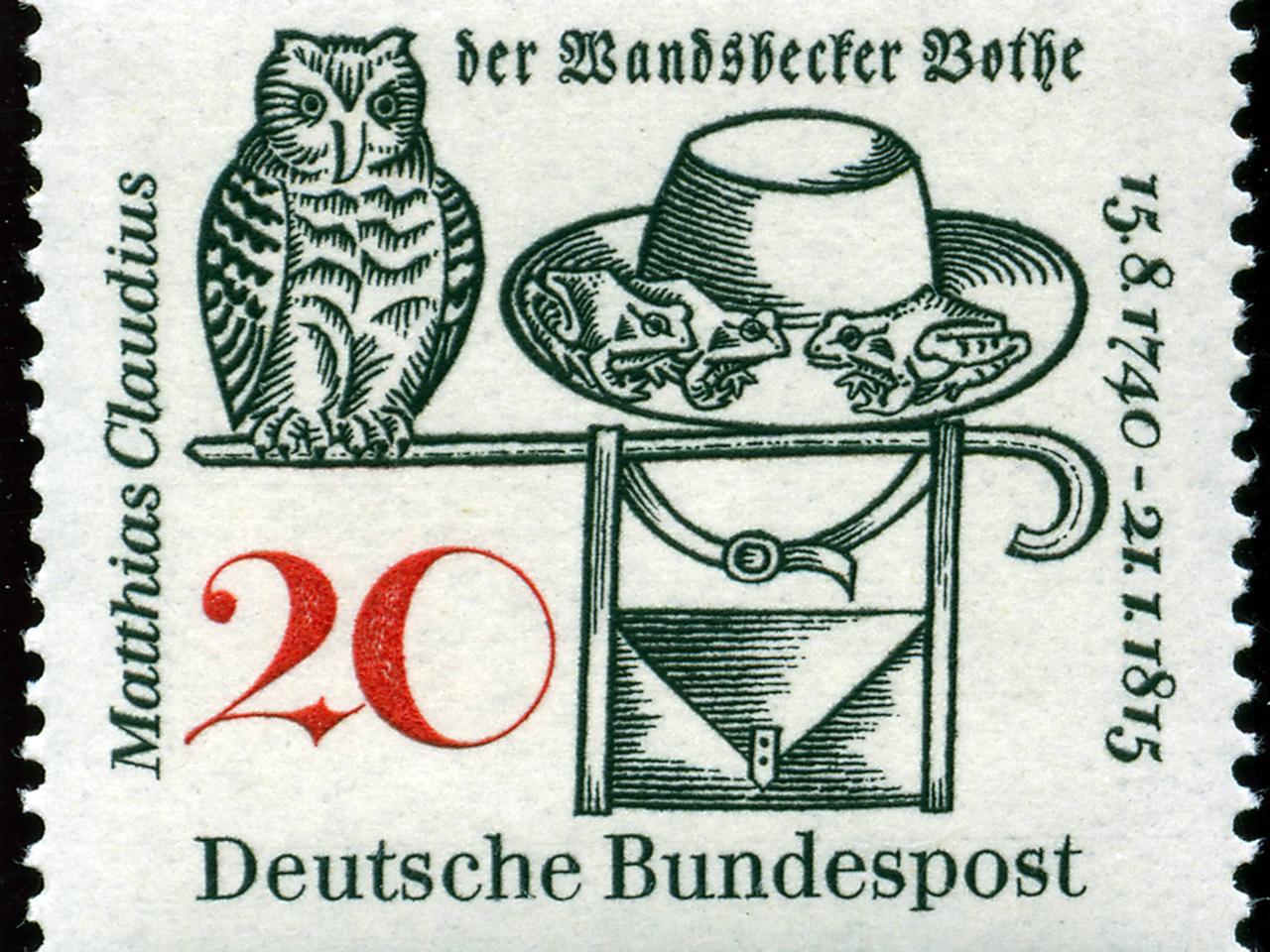 Briefmarke der Deutschen Bundespost zur Erinnerung an den Schriftsteller und Dichter Matthias Claudius,