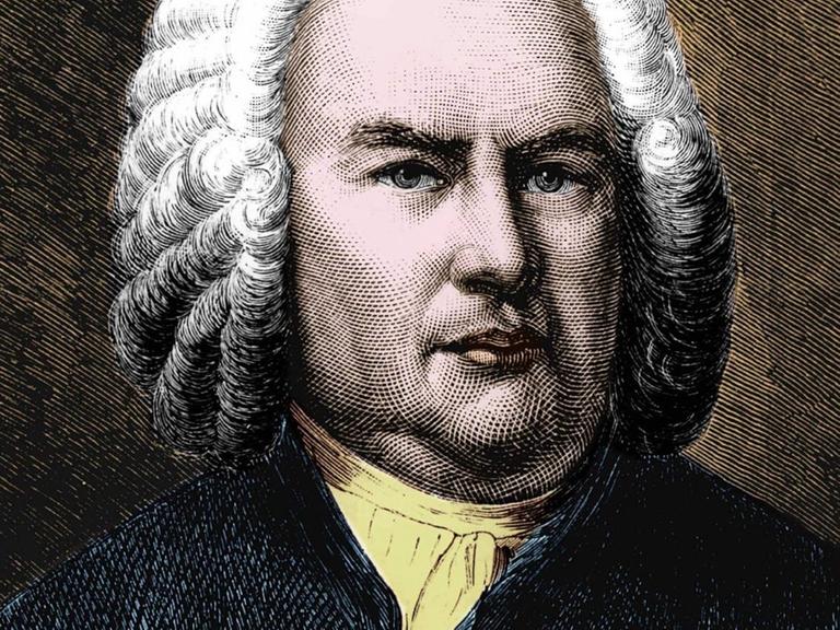 Idealisierte Zeichnung des jüngeren Bachs mit typisch weißer Perrücke.