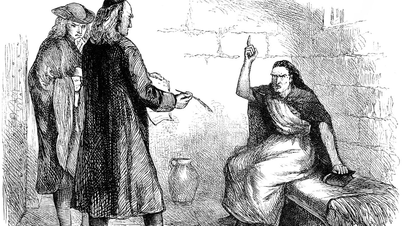 Die historische Zeichnung zeigt Martha Corey. Sie wurde 1692 in den Hexenprozessen von Salem als Hexe angeklagt und hingerichtet.