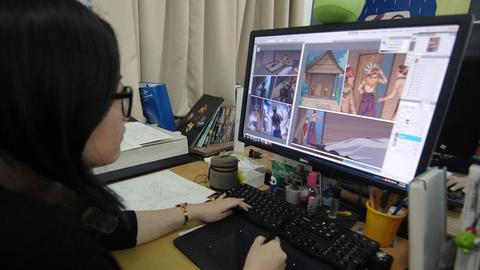 Illustratorin bei der Kreation eines Comics in digitalem Format.