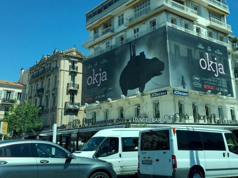 Filmwerbung für die Netflix-Produktion "Okja" beim Filmfestival in Cannes 2017.