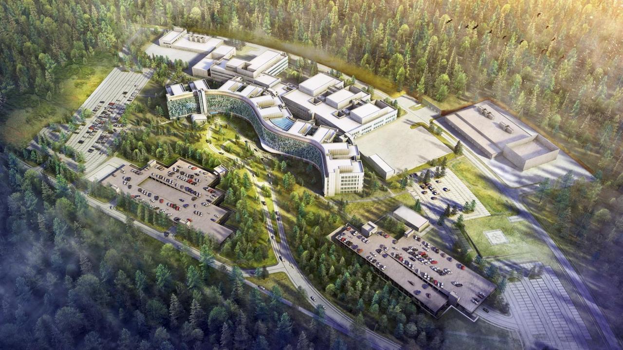 Die Computer-Darstellung zeigt das geplante US-Militärkrankenhaus im westpfälzischen Weilerbach (Rheinland-Pfalz).  HOK/HWP Architekten