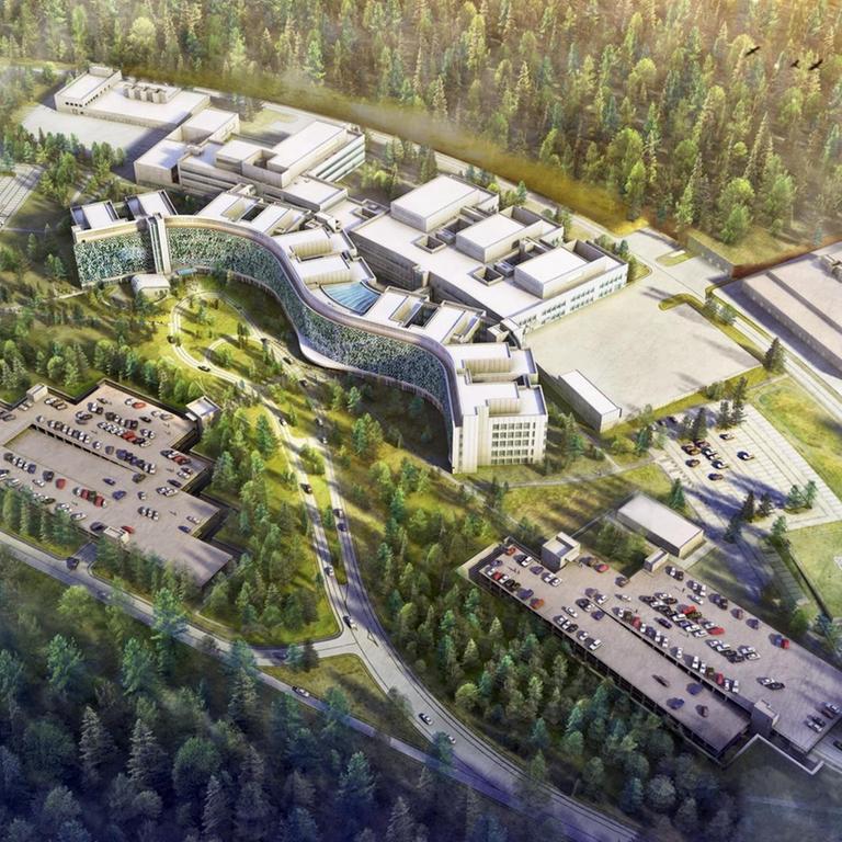 Die Computer-Darstellung zeigt das geplante US-Militärkrankenhaus im westpfälzischen Weilerbach (Rheinland-Pfalz).  HOK/HWP Architekten