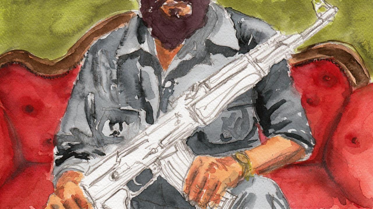 Illustration: Ein Mann mit Maschinengewehr
