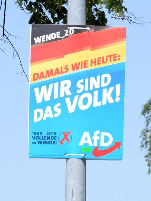 Ein Wahlplakat der Partei Alternative für Deutschland (AfD) mit der Aufschrift "Wir sind das Volk!" ist in Brandenburg zu sehen.