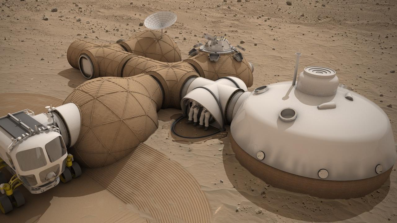 Das gerenderte Modell einer Marsbasis aus dem Projekt LavaHive