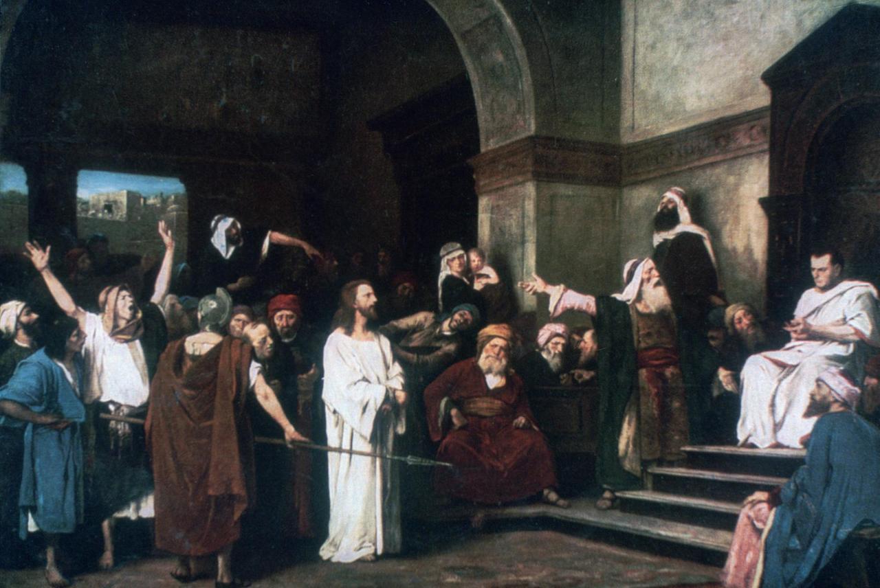 Jesus vor Pontius Pilatus, dargestellt auf einem Gemälde von Mihaly Munkacsy aus dem Jahr 1881