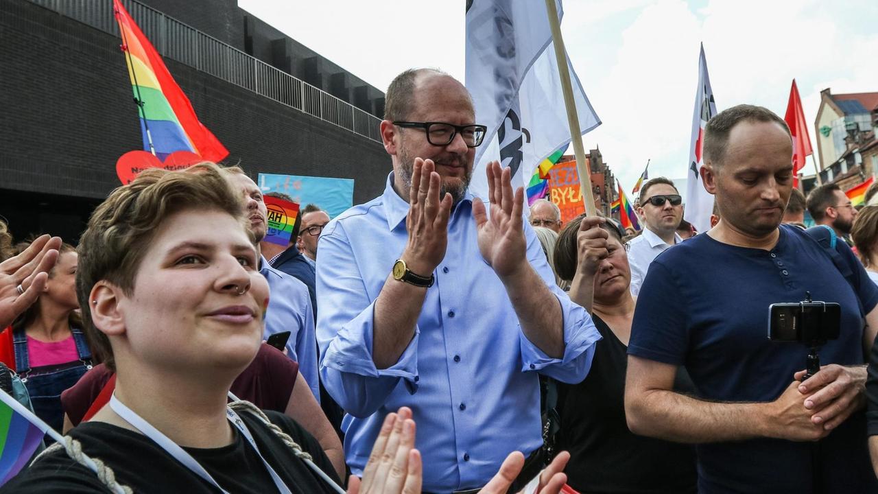 Bürgermeister Pawel Adamowicz während der CSD-Demonstration im Mai 2018 in Danzig.