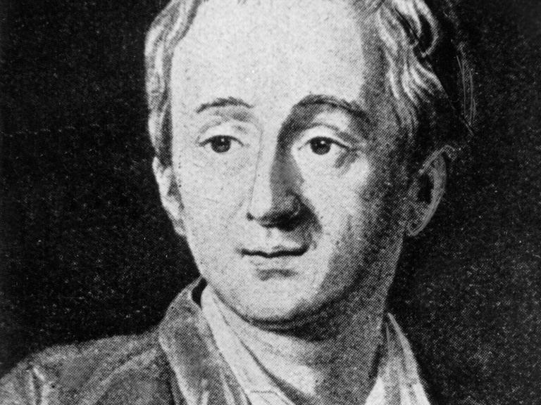 Ein schwarz-weiß Porträt des französischen Schrifstellers und Philosophen Denis Diderot. 