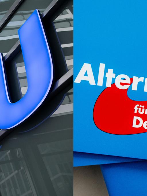 Eine Bildcombo zeigt die Parteilogos von CSU und AfD.