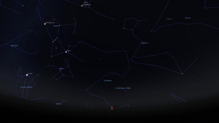 Das Sternbild Eridanus steht gegen 20 Uhr am Südhimmel