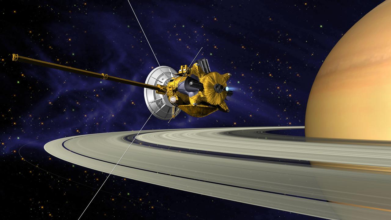 Undatierte Computergrafik der NASA zeigt die Raumsonde Cassini am Saturn. 