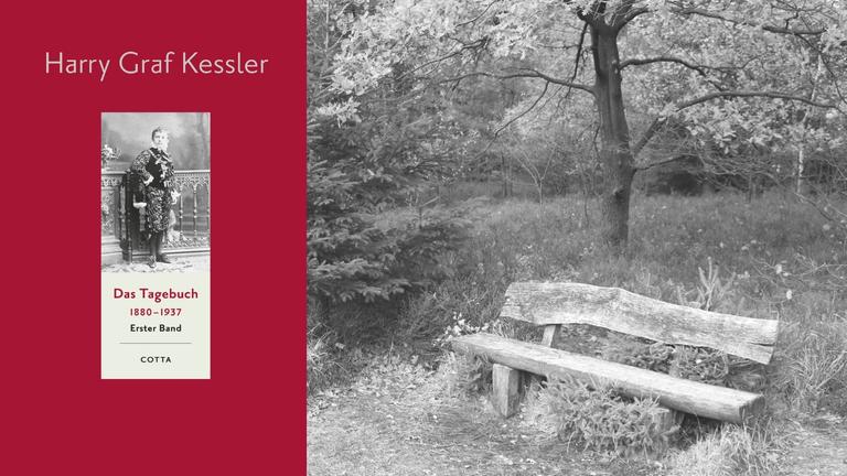 Harry Graf Kesslers Tagebuch vor einer Bank.