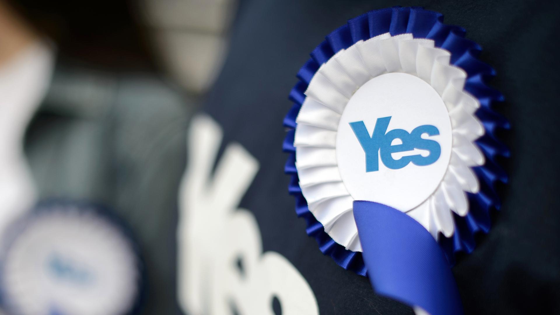 Die Unabhängigkeistbewegugn Yes Scotland trägt traditionell blau/weiß und hofft auf einen Austritt aus Großbritannien