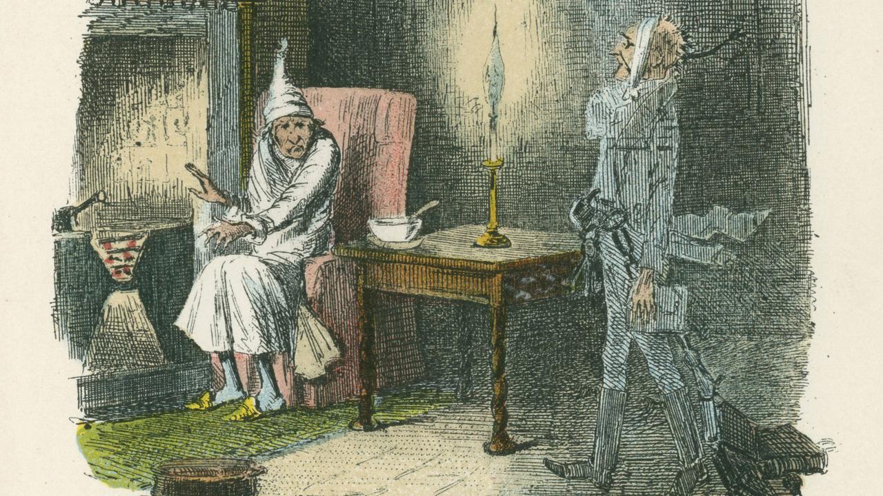 Illustration aus Charles Dickens' "Weihnachtsgeschichte": Dem geizigen Scrooge erscheint der Geist von Marley.