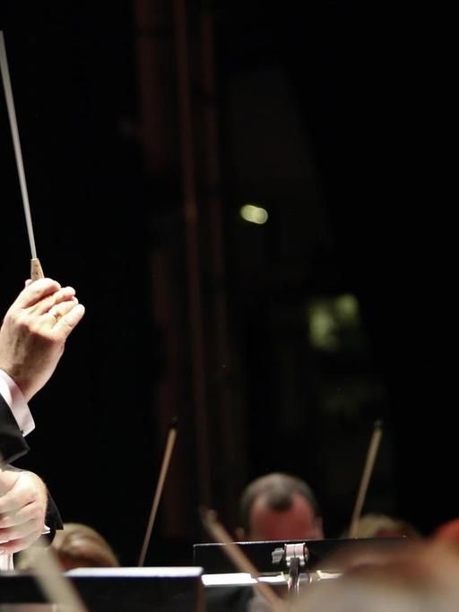 Der Dirigent Stefan Klingele steht vor einem Orchester und dirigiert