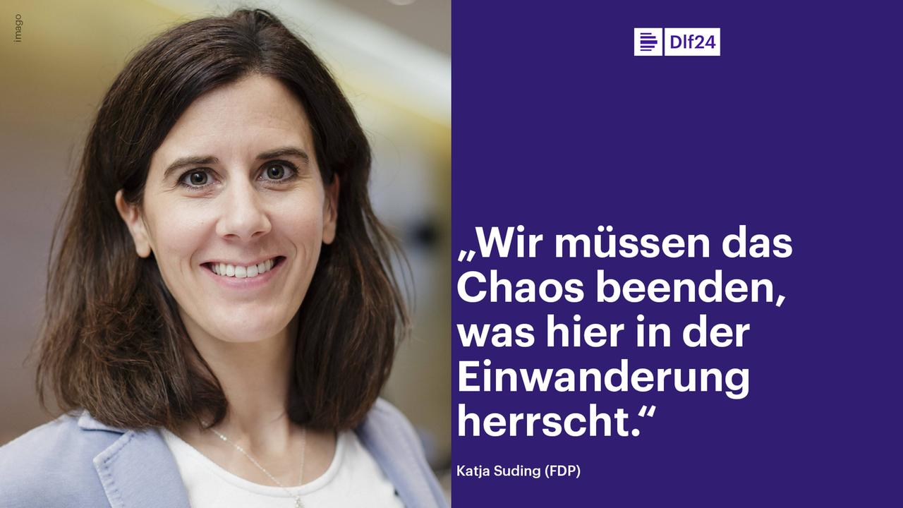Ein Foto der FDP-Politikerin Katja Suding, daneben ihr Zitat: "Wir müssen das Chaos beenden, was hier in der Einwanderung herrscht."