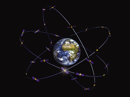 Geplantes Netz der Galileo-Satelliten.