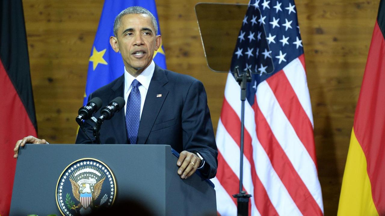 Barack Obama hält auf der Hannover Messe eine Rede.