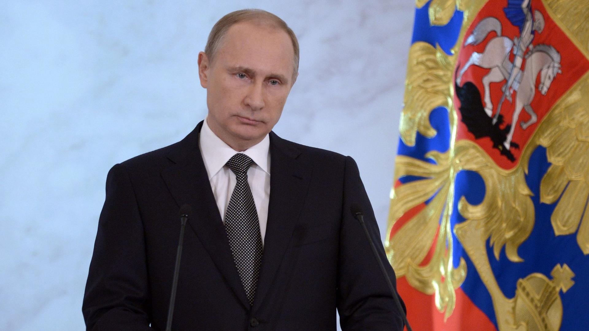 Russlands Präsident Wladimir Putin hält seine jährlichen Rede vor dem Parlament in Moskau.